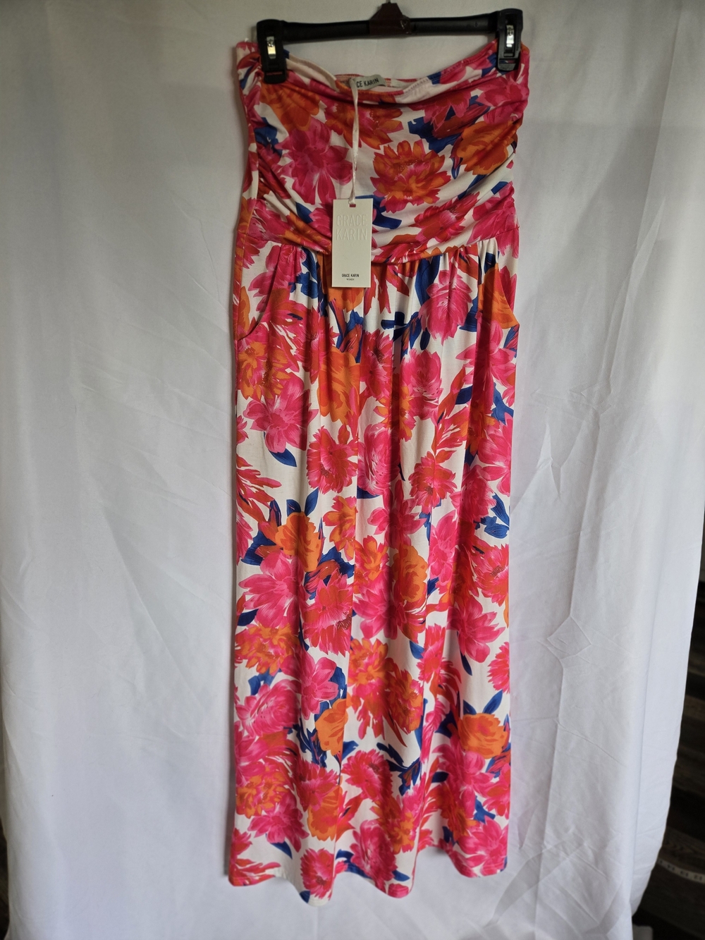 Grace Karin Pink and Orange Floral Strapless Dress